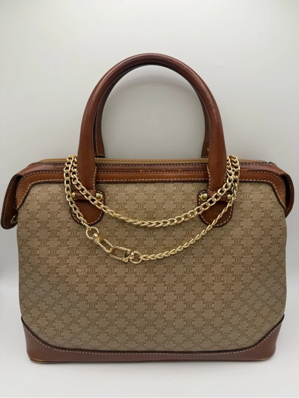 Celine Vintage Macadam Handbag w/ Unbranded Chain